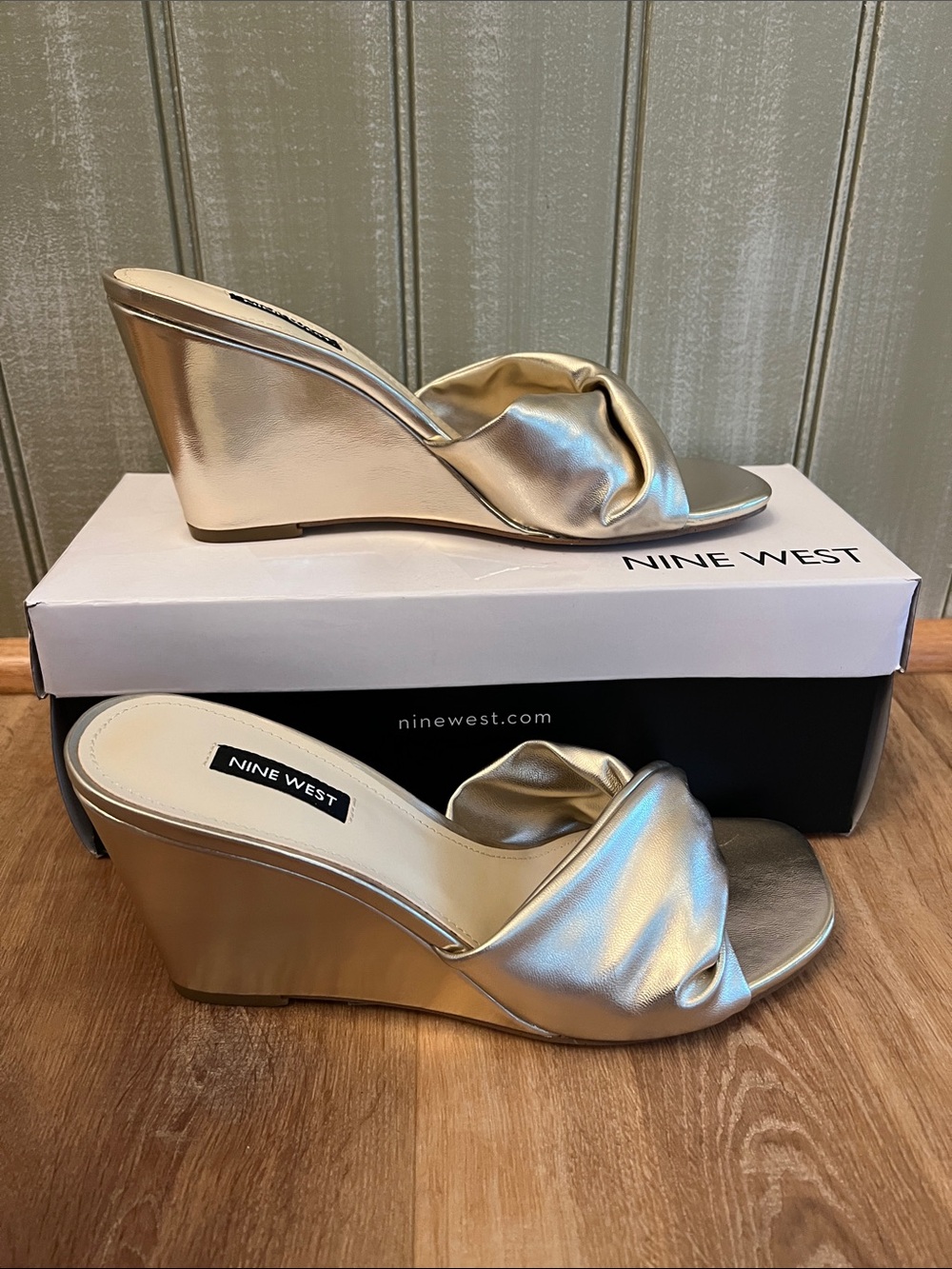 Nine West Metallic Gold Knotted Wedge Sandals - BRAND NEW, NEVER WORN!